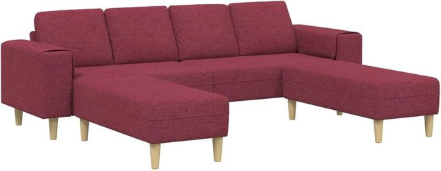vidaXL Wohnzimmer Couch Set 3-teilig in Rot mit passendem Ottoman und Dekokissen aus Polyester - Bild 1