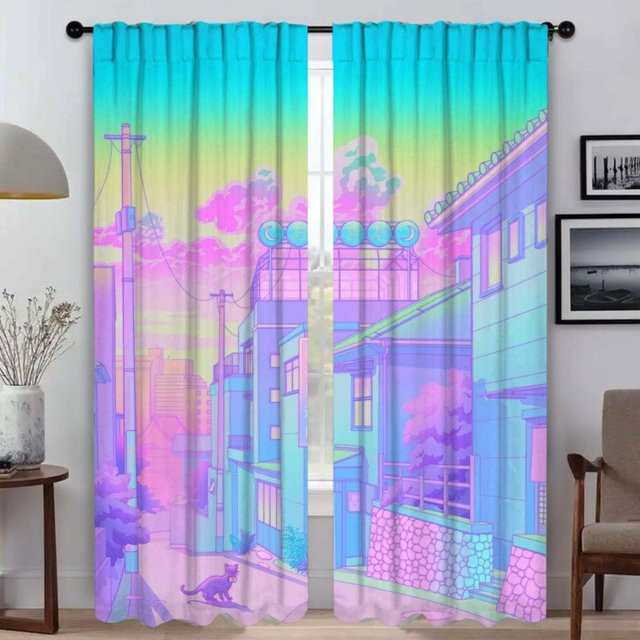 Verdunkelungsvorhang City Pop mit Grafikdesign, 2 Paneele, Mehrfarbig, B: 50 cm, H: 70 cm - Bild 1