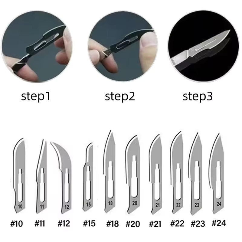 DENTWORLD Chirurgische Skalpellklingen aus Kohlenstoffstahl, sterilisiert, 100 Stück, Silber, Typ 10, 11, 15 für Dental- und Chirurgieanwendungen - Bild 2