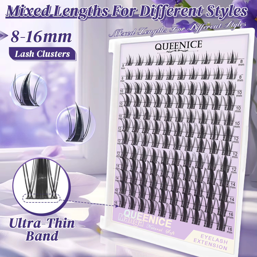 QUEENICE Manga Wimpern Wispy Clusters, 144 Stück, Black, Unisex - Bild 2