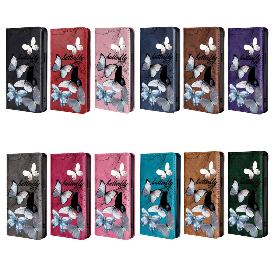 Leder Brieftasche Flip Case mit Schmetterling Motiven für Samsung Galaxy S25 Ultra S25 FE S24 S23 S22 Plus A56 A36 A26 A17 A07 in Grün - Bild 4