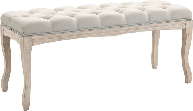 HOMCOM Polsterbank Vintage aus Gummiholz mit Leinenbezug, Truhenbank für Schlafzimmer und Wohnzimmer, Farbe: Beige, B/T/H: 110 x 40 x 48 cm - Bild 1