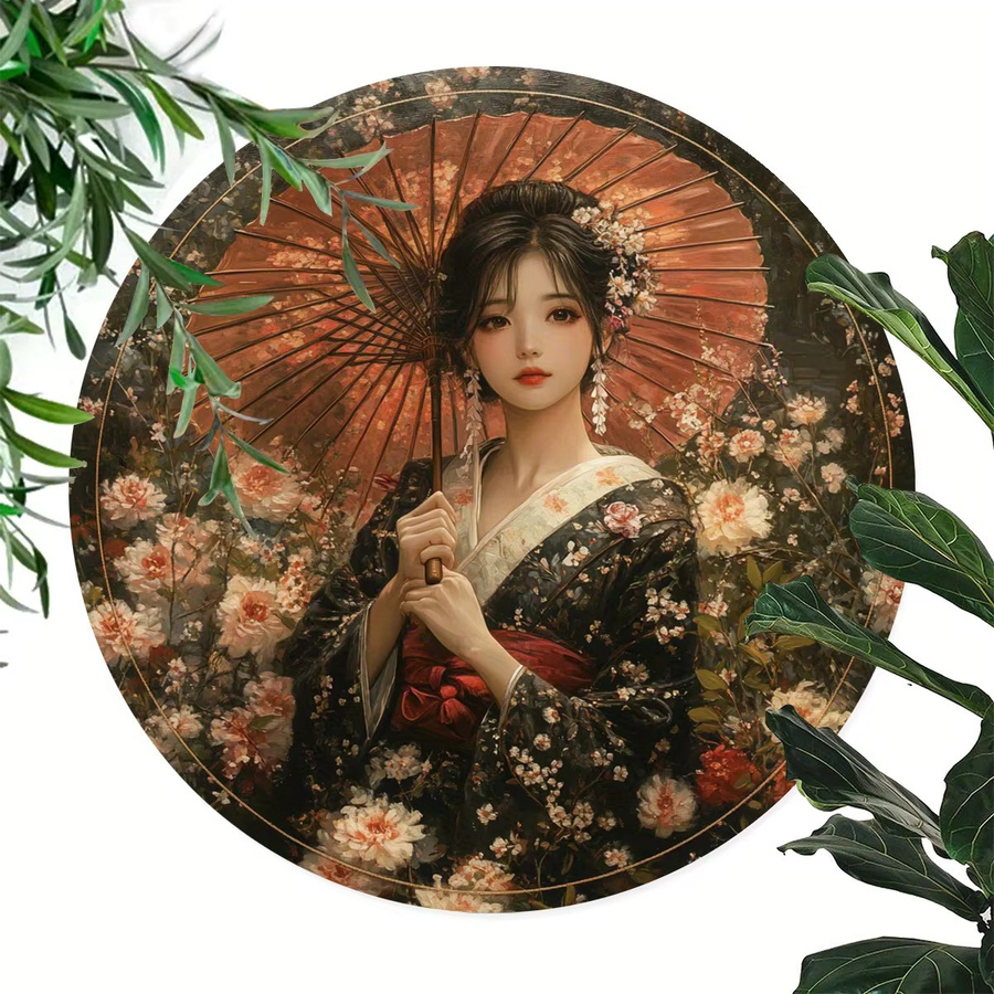 Japanische Geisha Metallwandkunst von UMBRELLA, rundes Aluminiumschild in Multicolour, Durchmesser: 20 cm - Bild 3