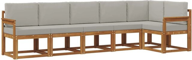 vidaXL Outdoor-Sofagarnitur in L-Form aus massivem Akazienholz mit Kissen, Natur und Hellgrau - Bild 1