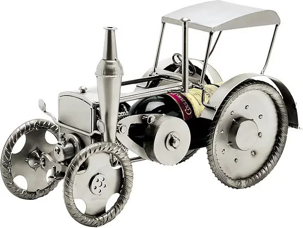 Weinflaschenhalter Traktor von Hinz & Kunst aus Metall in Silber - Bild 1