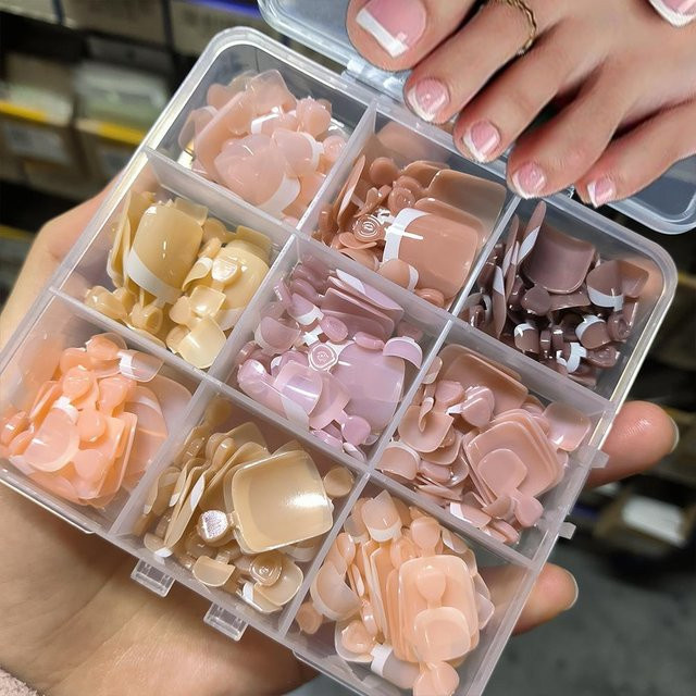 Künstliche Zehennägel, kurz quadratisch, 9 Farben, nacktes Rosa, glänzend - Bild 1