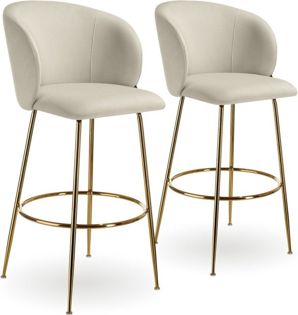 tectake Barstuhl Luana 2er Set in Samtoptik, beige gold, B/T/H: 51 x 60 x 106 cm - Bild 1