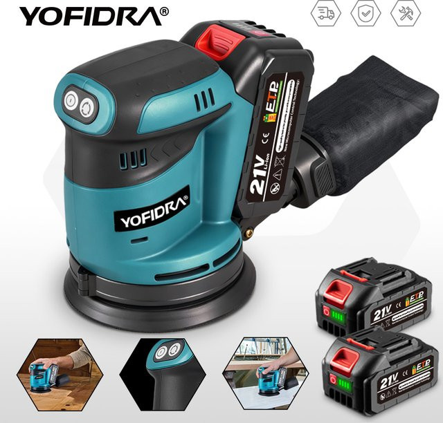 Yofidra 5-Zoll Elektro-Exzenterschleifer in Blau, kabellos und wiederaufladbar, 3-Gang-verstellbar, kompatibel mit Makita LXT Akku-System - Bild 1