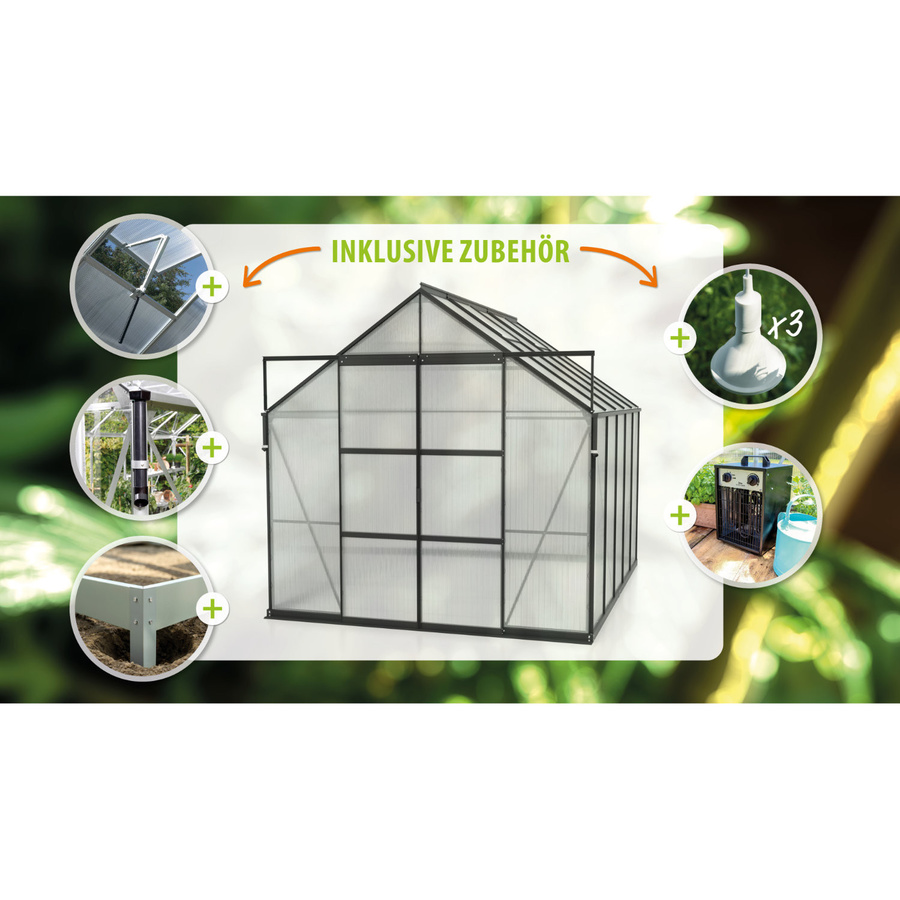 Vitavia Gewächshaus Jamaika mit Ready2Grow Zubehör-Set, schwarz, 8,3 m², Polycarbonat-Platten - Bild 2