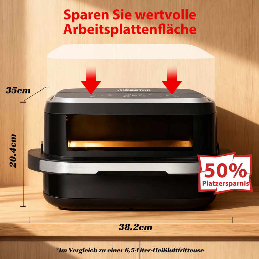 Aigostar Heißluftfritteuse Schwarz mit 2200W, XL Garfläche, Sichtfenster, Touchscreen und 11 Programmen - Bild 6