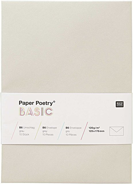 Rico Design Paper Poetry Kuvert Basic B6 Grau, 10 Stück - Bild 1