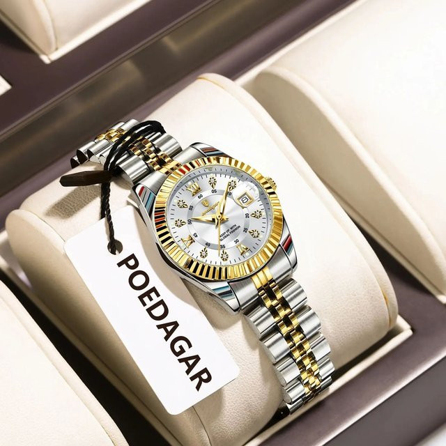 POEDAGAR Armbanduhr Edelstahl, Quarz, Silber, Damen - Bild 1