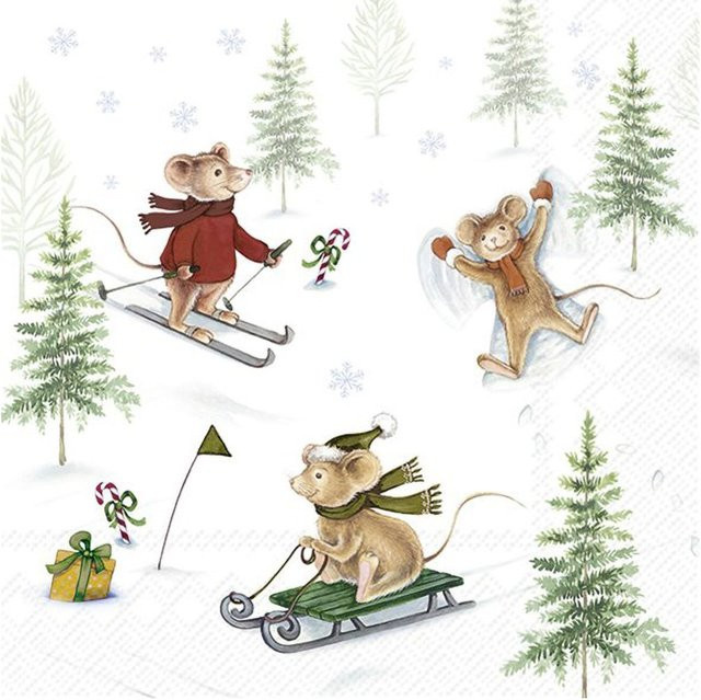 Serviette Snow Fun mit Schneemann-Motiv aus Papier, Breite: 33,0 cm, Höhe: 33,0 cm - Bild 1