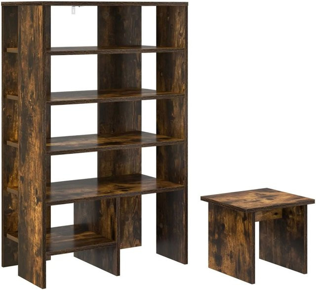 vidaXL Schuhschrank Set mit Regal aus Holzwerkstoff in Geräucherte Eiche, 2 Stück, Braun - Bild 1