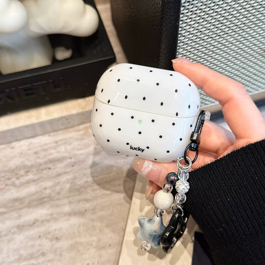 Schutzhülle für Samsung Galaxy Buds 4 Pro 3 Pro 2 Pro FE Live mit minimalistischem Schwarz-Weiß Polka Dot Muster und Stern-Anhänger - Bild 2