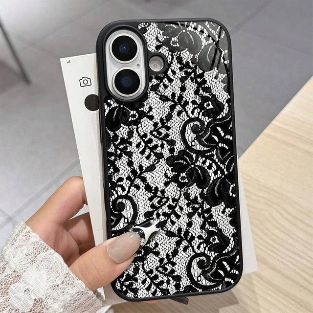 Samsung Handyhülle mit exklusivem Spitzenmuster in Schwarz für Galaxy S26 S25 S24 S23 S22 S21 sowie A16 A26 A36 A56 A55 A54 A53 Modelle - Bild 1