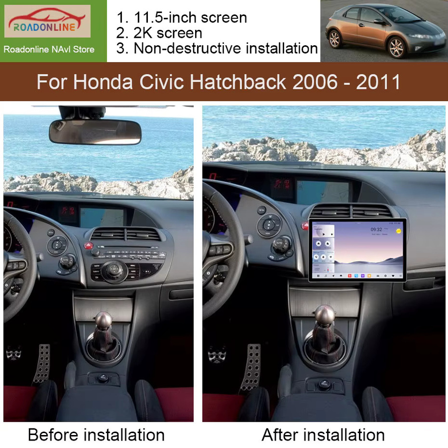Roadonline Android 15 Autoradio mit 11,5 Zoll Display für Honda Civic Hatchback 2006 - 2011, Multimedia Navigation Stereo Head Unit mit Carplay, Schwarz - Bild 2