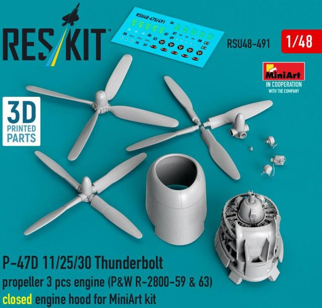 Miniart P-47D 11/25/30 Thunderbolt Propeller, Engine, 3-teiliges Set - Bild 1