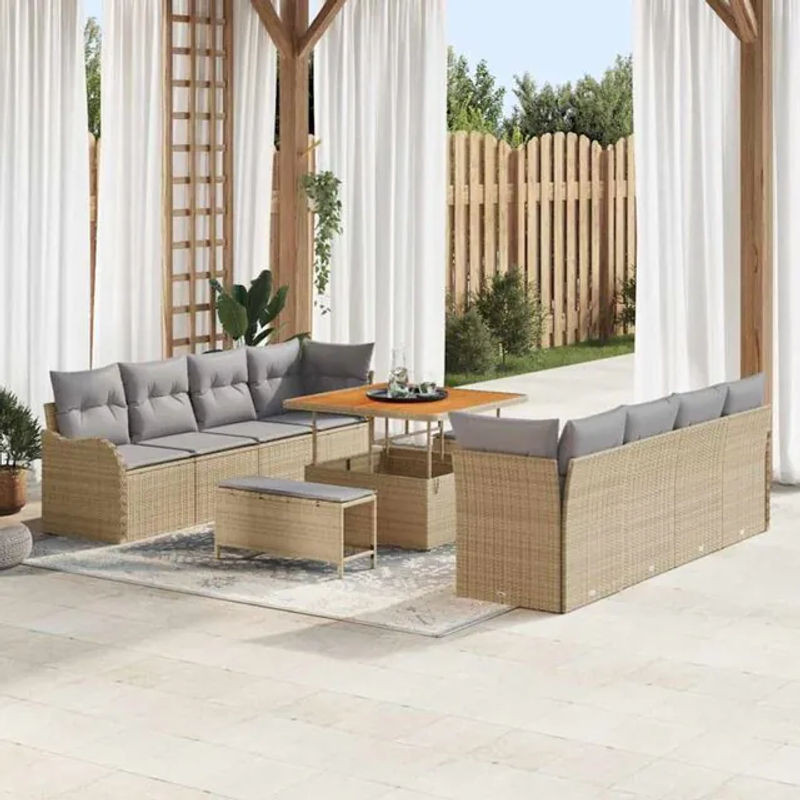 Vidaxl Garten-Sofa-Set aus Polyrattan mit 11 Teilen in Beige und Grau, B/T/H: 100 x 100 x 71 cm - Bild 1