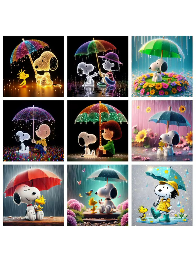 KAYOU 5D DIY Diamantmalerei Snoopy und Woodstock im Regen Mosaik Kreuzstich Wanddekoration Multicolor B: 20 cm, H: 20 cm - Bild 3