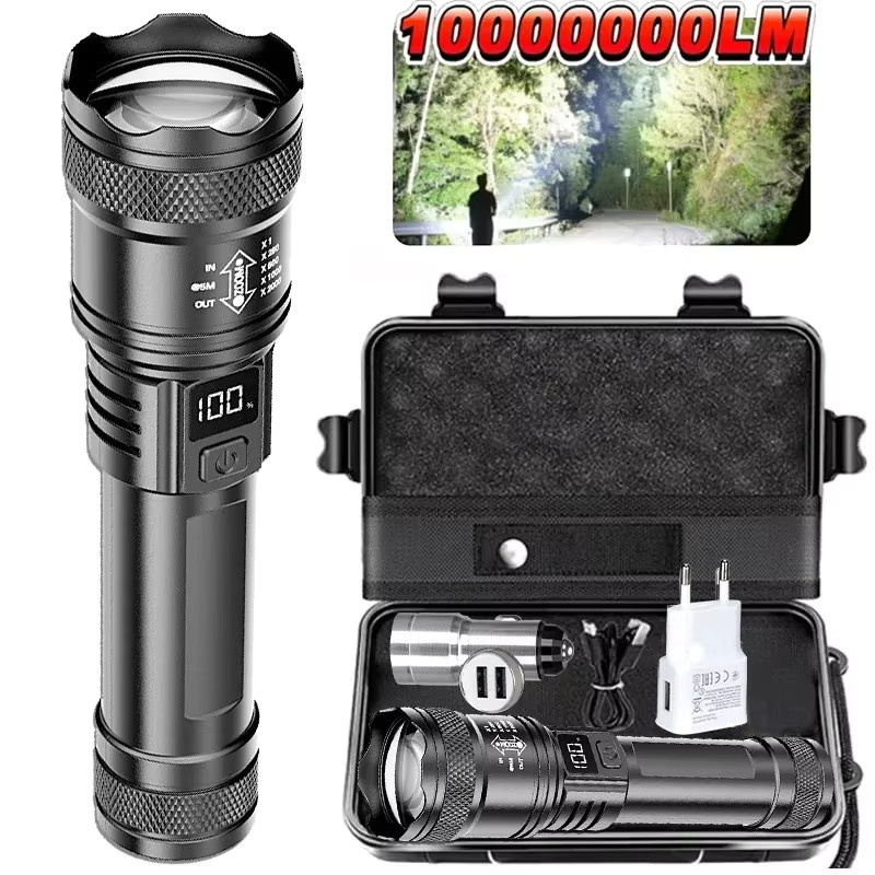 KDULIT Ultrahelle LED-Taschenlampe in Schwarz, wiederaufladbare Taschenlampe mit Display und Zoomfunktion aus Aluminium für Camping, Wandern und Notfälle - Bild 7