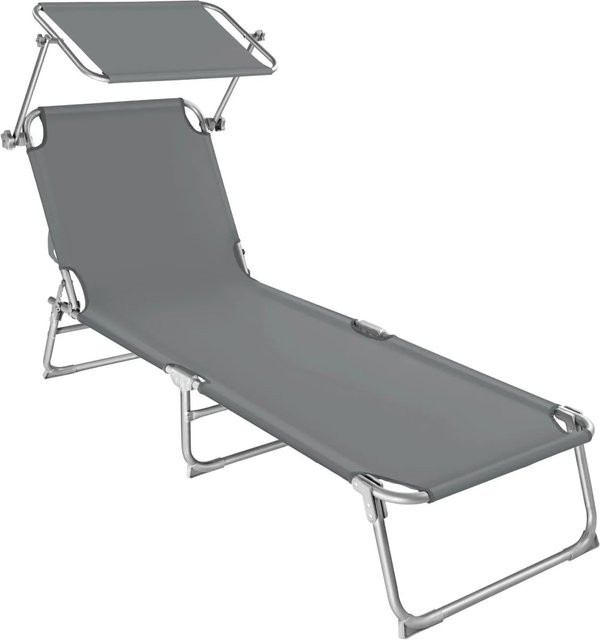 tectake Gartenliege klappbar mit Sonnendach und verstellbarer Rückenlehne Grau B/T/H: 190 x 68 x 28 cm - Bild 2