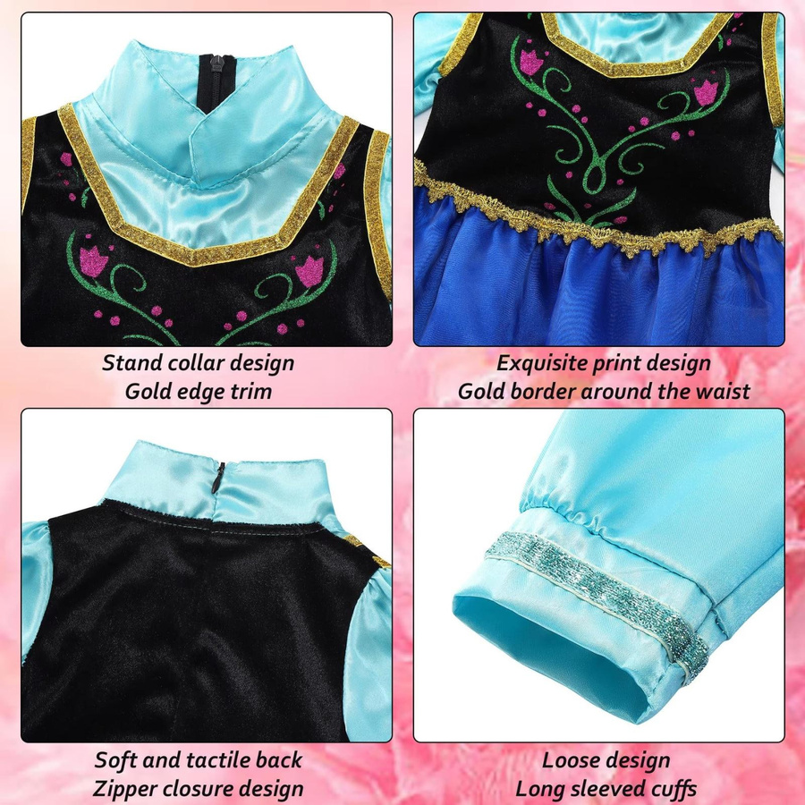 AmzBarley Die Eiskönigin Anna Kostüm Set mit Kleid & Accessoires Blau 5-6 Jahre - Bild 6