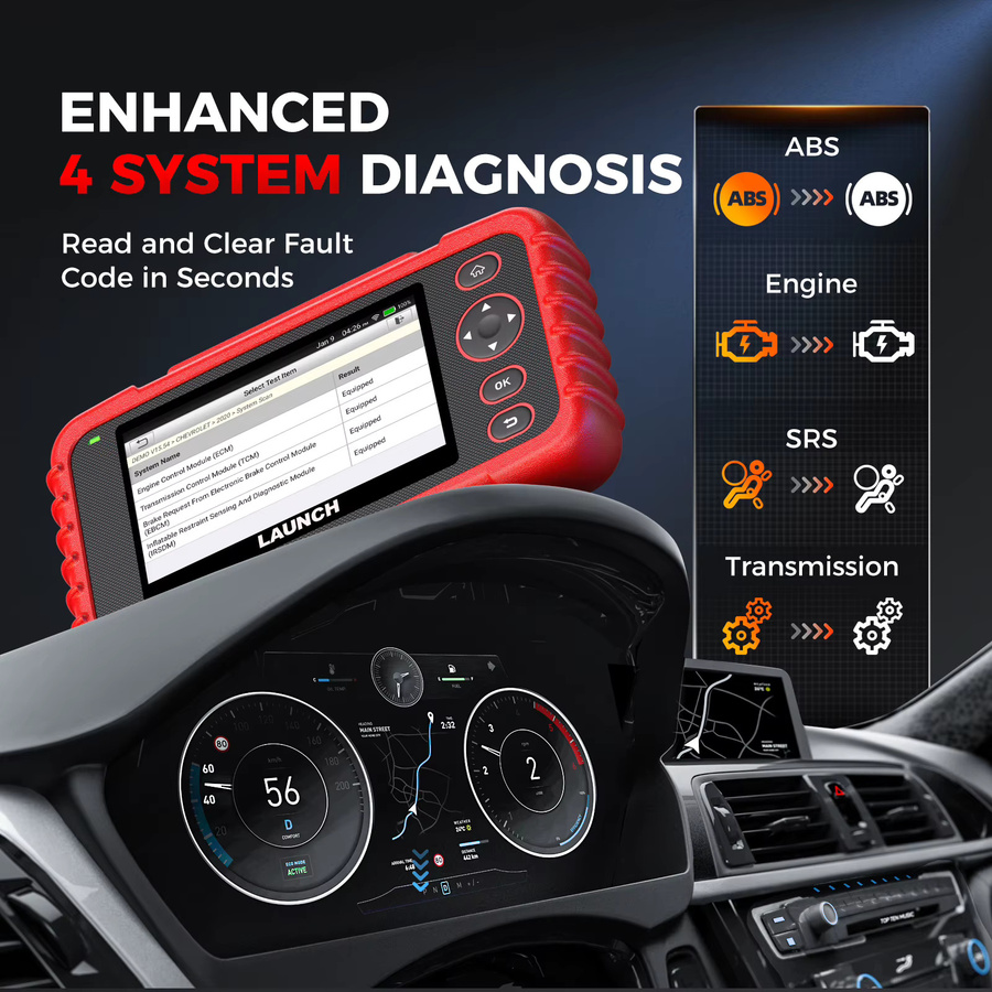 LAUNCH CRP123X V3.0 OBD2 Scanner Professionelles Diagnosegerät in Rot für alle Fahrzeuge mit 4-System-Diagnose sowie EPB, DPF, Öl-Reset, SAS und BMS Test - Bild 3