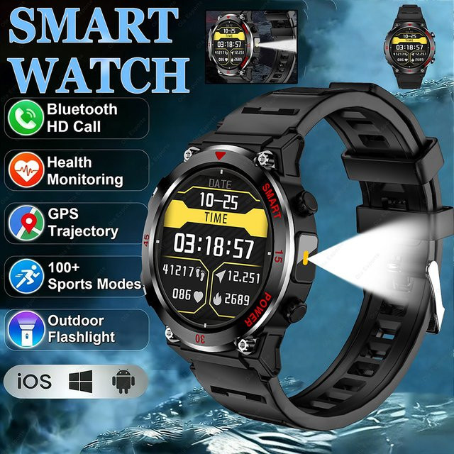 Ola Esporte Herren Outdoor-Militär-Smartwatch in Schwarz mit GPS, Bluetooth-Anruf, Sprachassistent und Schlafüberwachung - Bild 1