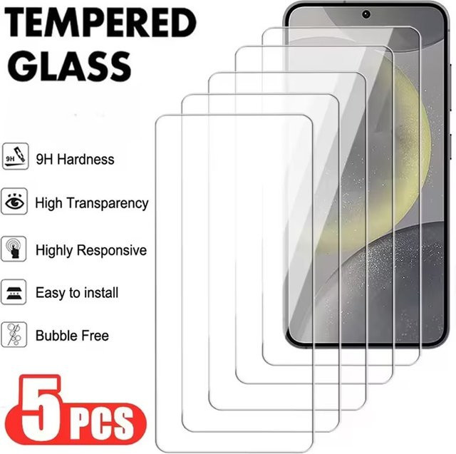 5er Pack Panzerglas Display Schutzfolie für Samsung Galaxy A35 A54 A13 A53 A52 A12 A22 A33 A32 A06 A52S A73 A04 A55 A14 in Transparent - Bild 1