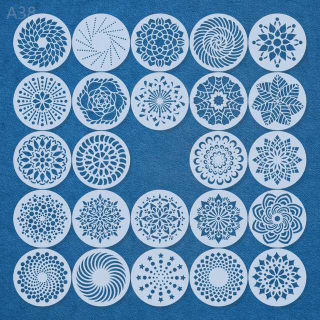 TIAMECH 24-teiliges Set Runde Mandala Geometrie Schablonen für DIY Schichtung, Wandmalerei und Scrapbooking, Durchmesser: 13 cm, Schwarz und Weiß - Bild 1