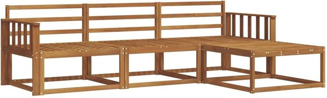 vidaXL Outdoor-Sofagarnitur 4-teilig aus Massivholz Akazie in Braun, L-Form mit Hocker und Armlehnen - Bild 1