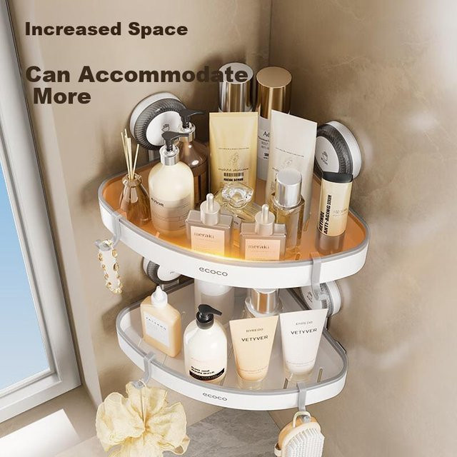 Ecoco Saugnapf Badezimmer Eckregal Weiß, Wandmontiertes Aufbewahrungsregal mit Drainage, B/T/H: 29,5 x 21,8 x 12,0 cm - Bild 1