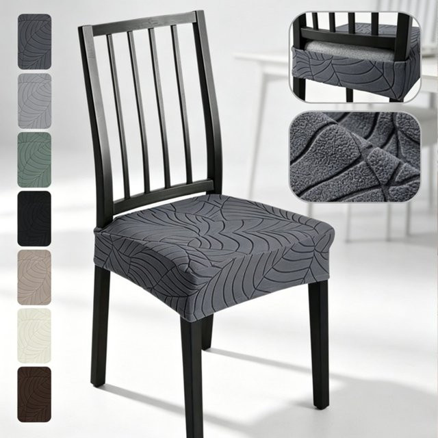 WANERQU Esszimmerstuhl-Sitzbezüge aus Jacquard-Stretch-Material in Grau - Bild 1