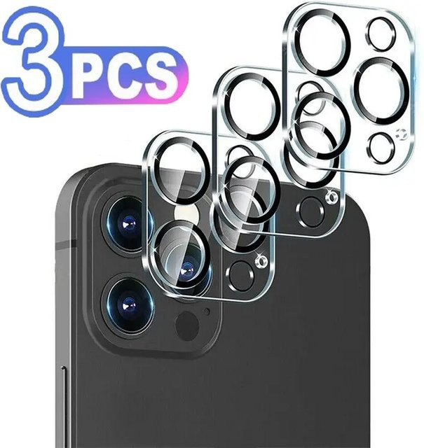 3er Set Kamera Schutzglas für Apple iPhone 15 14 13 12 11 Pro Max mit Nachtmodus-Ring in Transparent - Bild 1