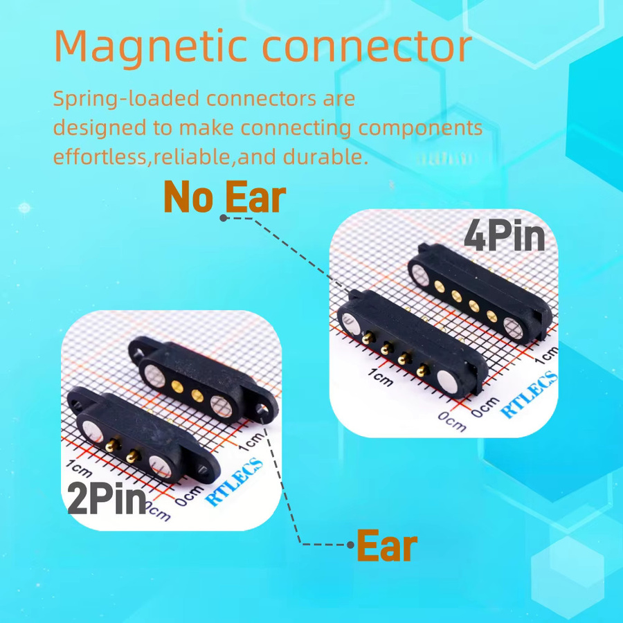 RTLECS Magnetischer Pogo-Pin-Steckverbinder 2A DC Federkontakt Stecker und Buchse in Schwarz mit 2,5mm Abstand - Bild 2