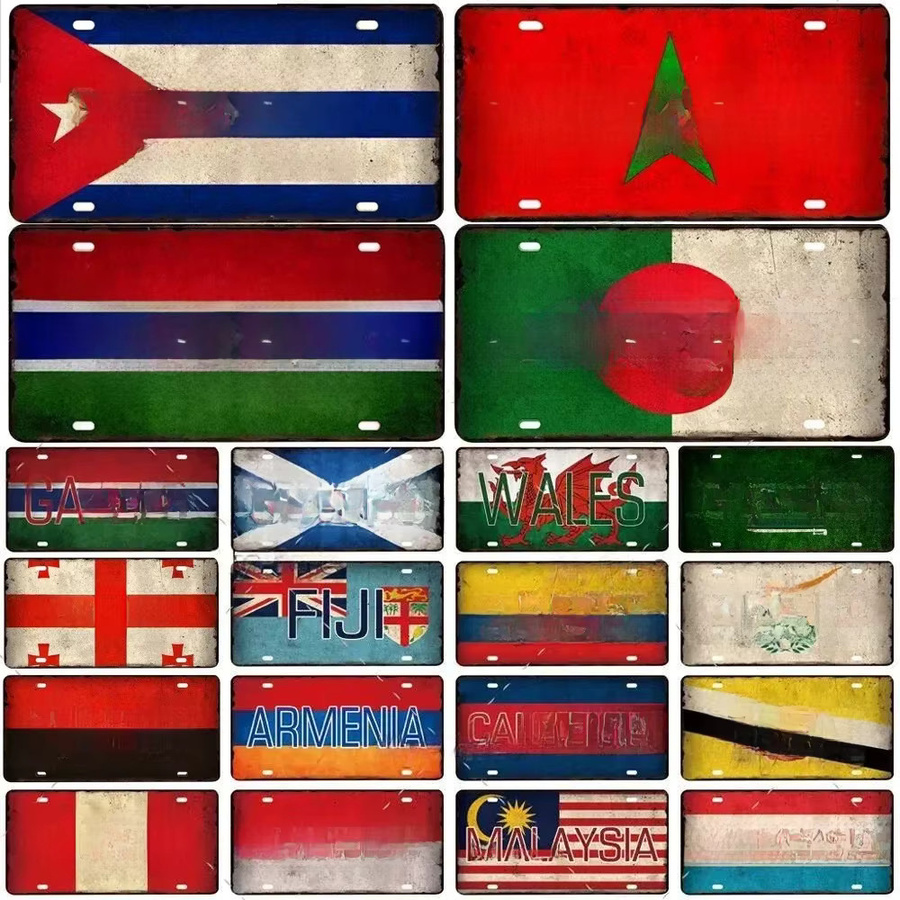 HELLOYOUNG Metall Poster Nationalflaggen Monaco Kuba Saudi-Arabien Angola Wanddekoration B: 30 cm, H: 15 cm - Bild 1