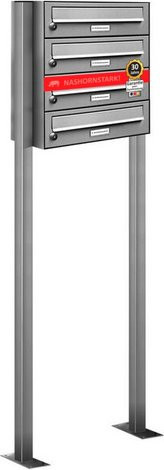 AL Briefkasten für 4 Parteien aus Edelstahl in Silber, B/H/T: 46,5 x 150 x 27,5 cm - Bild 1