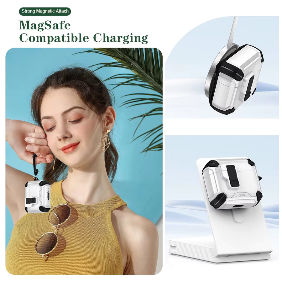 Apple Airpods Pro 2 Schutzhülle mit magnetischem Sicherheitsschloss und Telefonhalter in Weiß - Bild 5