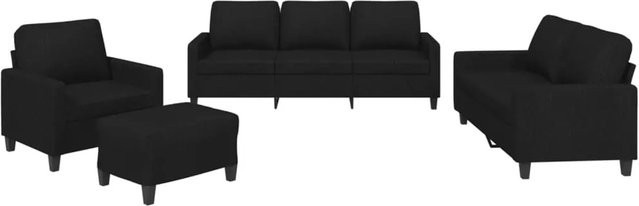 vidaXL 4-teiliges Lounge-Set mit Polsterung und Ottoman, Schwarz, Stoff - Bild 1