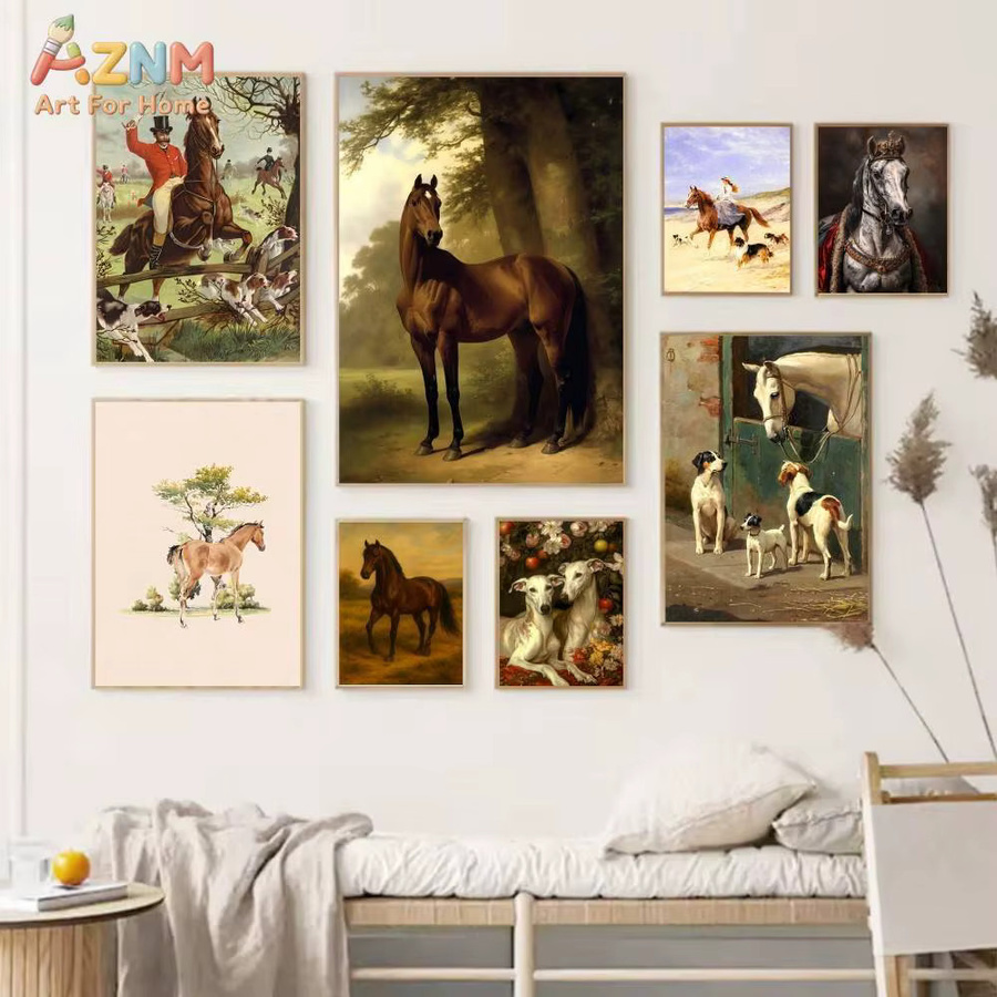 AZNM Vintage Leinwand-Wandkunst mit Reitsport- und Jagdmotiv, ungerahmtes Tierdruck-Gemälde in Multicolour - Bild 2