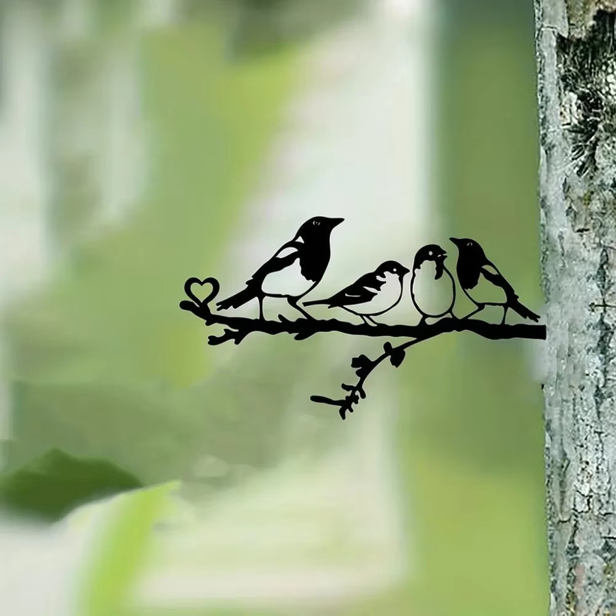CIFBUY Tiki 4 Vögel Metall-Wandkunst in Schwarz als Stahlsilhouette zur Dekoration für Garten, Hof und Terrasse - Bild 6