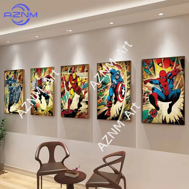 Marvel Avengers Vintage Wandkunst Poster als Leinwanddruck mit Spider-Man, Iron Man, Hulk und Thor in Mehrfarbig - Bild 1