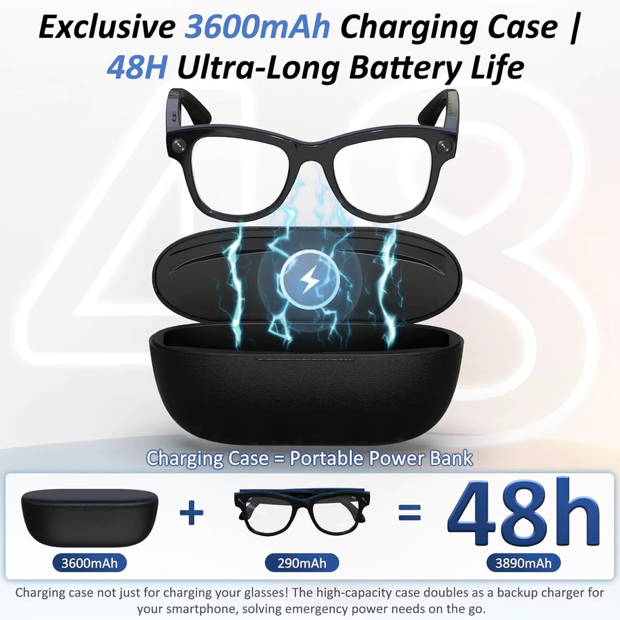GUHUAVMI Smart-Brille mit 800W Pixel Anti-Shake-Kamera, 3600mAh Akku, Videoaufnahme, Anruffunktion und 120+ Sprachübersetzung in Schwarz oder Blau - Bild 4