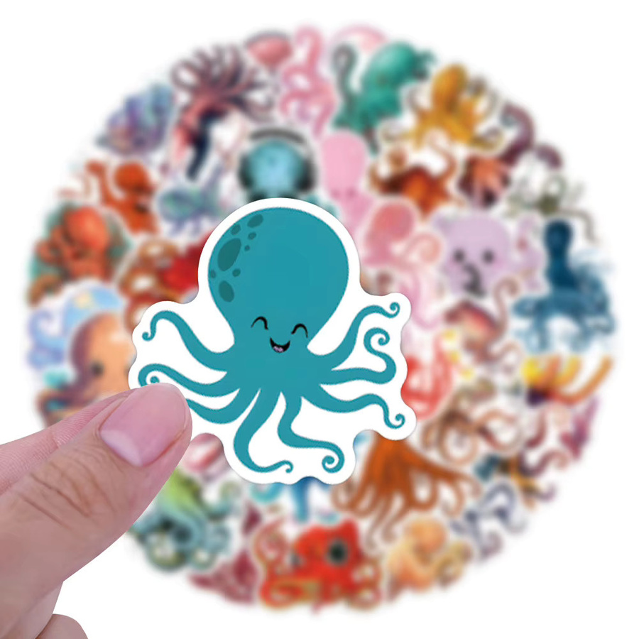 55 Stück Oktopus Meereskreaturen Cartoon Graffiti Aufkleber, wasserfeste DIY Sticker in Multicolour für Scrapbooking, Gepäck und Skateboard - Bild 4