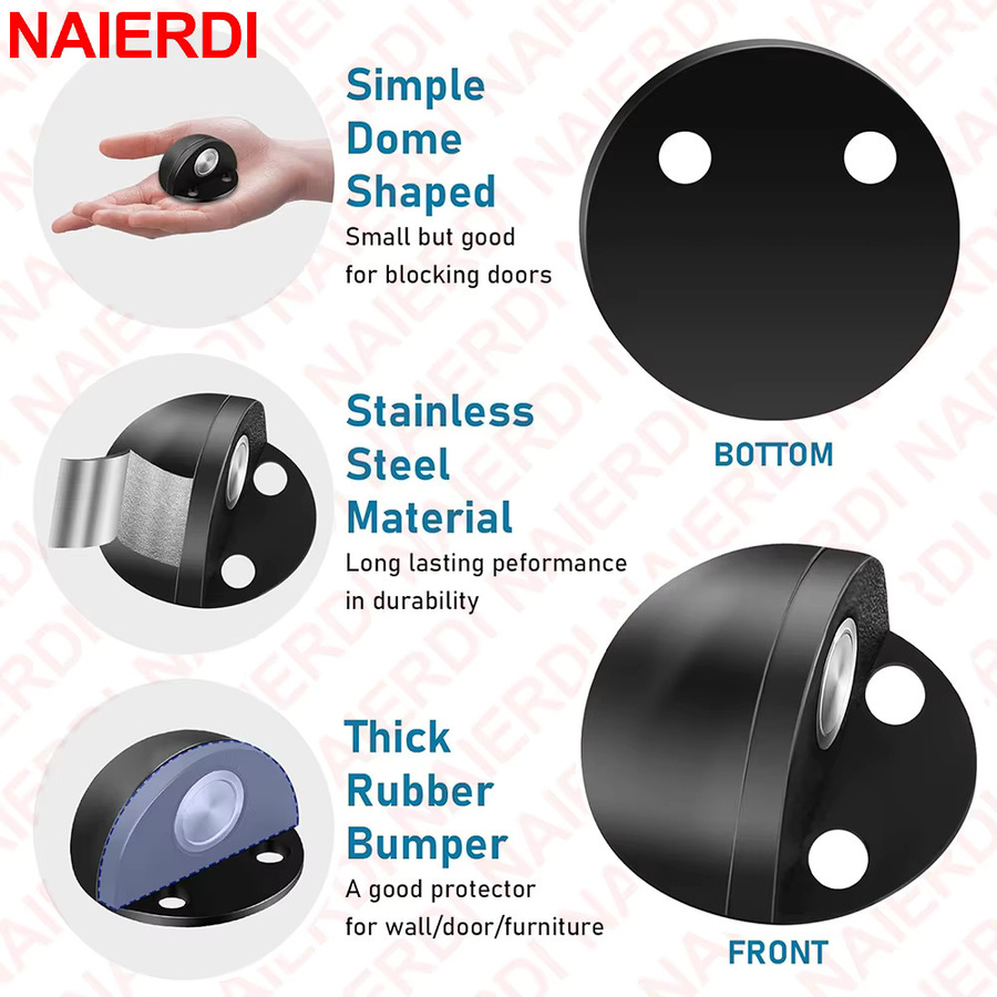 NAIERDI Edelstahl-Türstopper in Silber, nagelfreier magnetischer Türhalter mit nicht-magnetischer Option - Bild 3