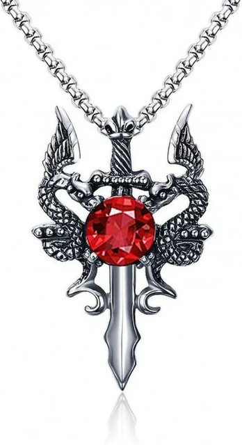 YULIN Halskette, Schwert, Böser Drache, Edelstein, Edelstahl, Silber, Damen - Bild 1