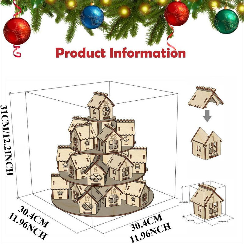 Fashnics Holzer Adventskalender Haus mit 24 Häusern in Braun als DIY Bastelset für Kinder und Familien zur Weihnachtsdekoration - Bild 5