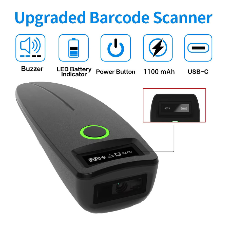 SYCREADER W7 Mini Wireless Bluetooth 2D Barcode Scanner, Tragbarer Handheld QR Code und 1D Reader mit Speicherfunktion, Schwarz - Bild 4