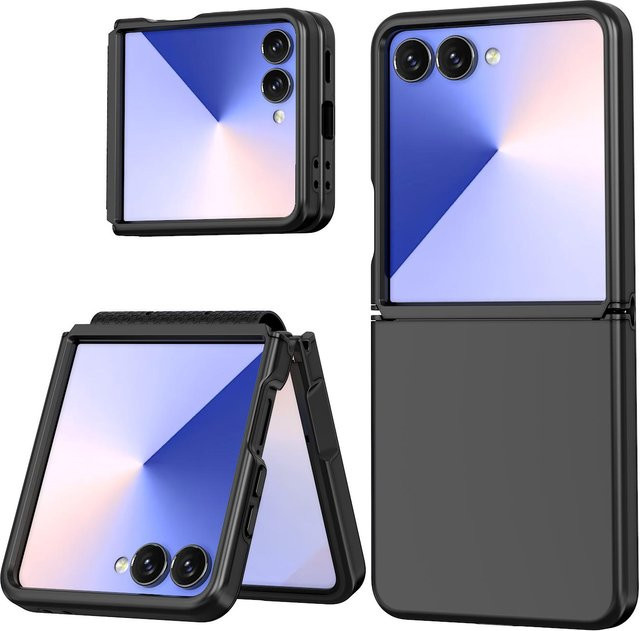 Stoßfeste 2-in-1 Handyhülle mit Scharnierverbindung für Samsung Galaxy Z Flip 6 und Z Flip 5 aus hartem PC und weichem TPU, Schwarz - Bild 1